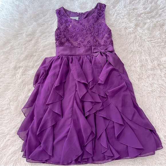 Charming Mia Juliana Girls Purple Ruffle Party Dress w/ Lace & Bow – Size 16 - Picture 14 of 15